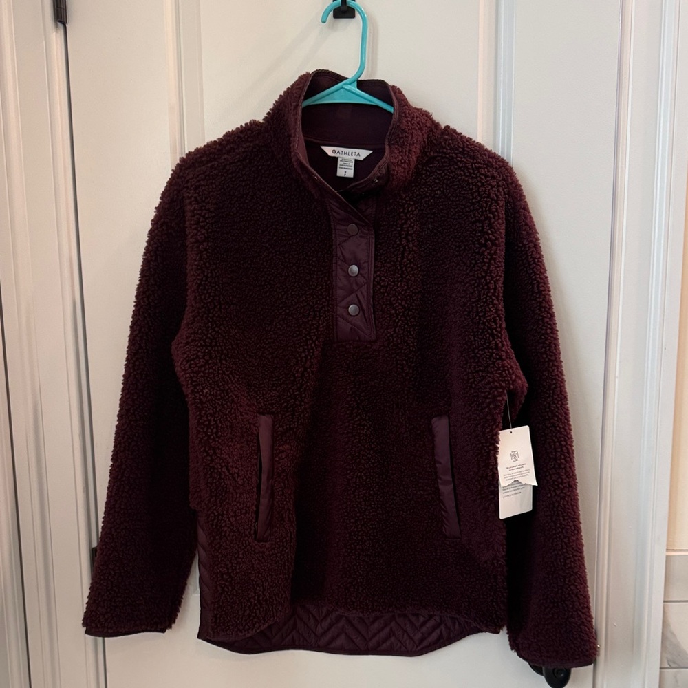 Athleta Burgundy Cozy Sherpa Snap Sweatshirt Jacket NWT